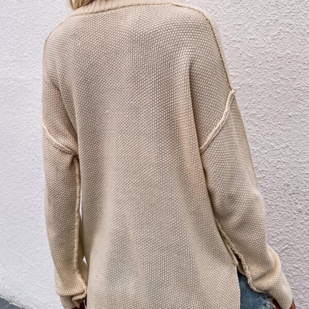 Cream Button up Knit Oversized Sweater Top Minimalist - Picture 10 of 11
